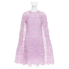 VALENTINO purple floral lace cape sleeve silk lined mini dress IT40 S