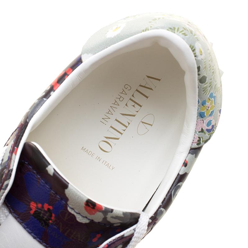 Valentino Purple Floral Printed Leather Open Sneakers Size 38 3