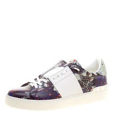 Valentino Purple Floral Printed Leather Open Sneakers Size 38