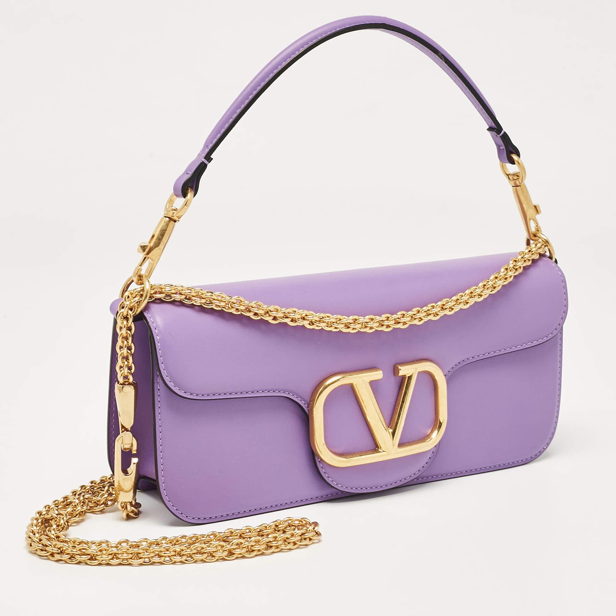 Gray Valentino Purple Leather Loco Flap Shoulder Bag