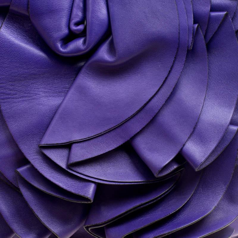 Valentino Purple Leather Petale Shopper Tote For Sale 6