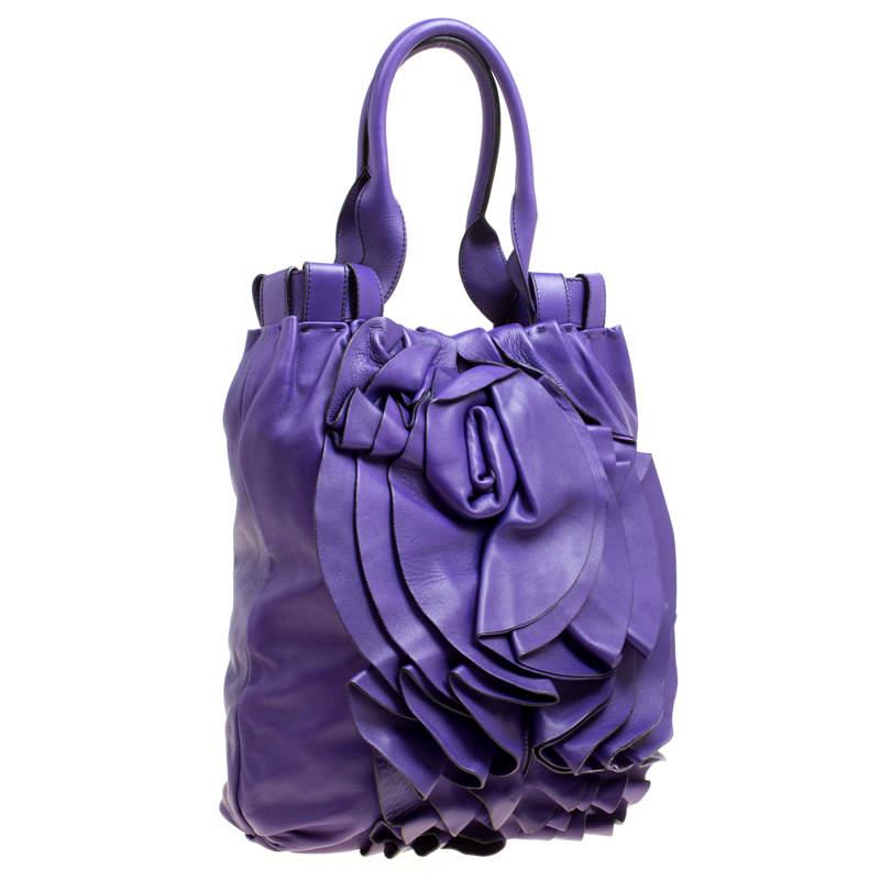 Women's Valentino Purple Leather Petale Shopper Tote For Sale