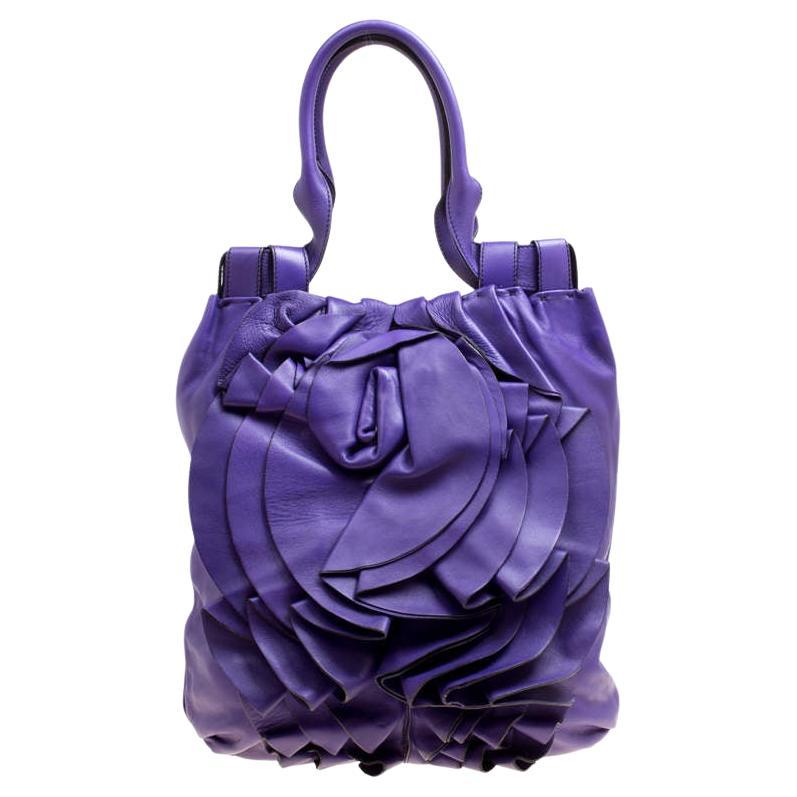 Valentino Purple Leather Petale Shopper Tote For Sale
