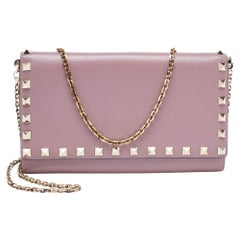 Valentino Purple Leather Rockstud Flap Chain Clutch