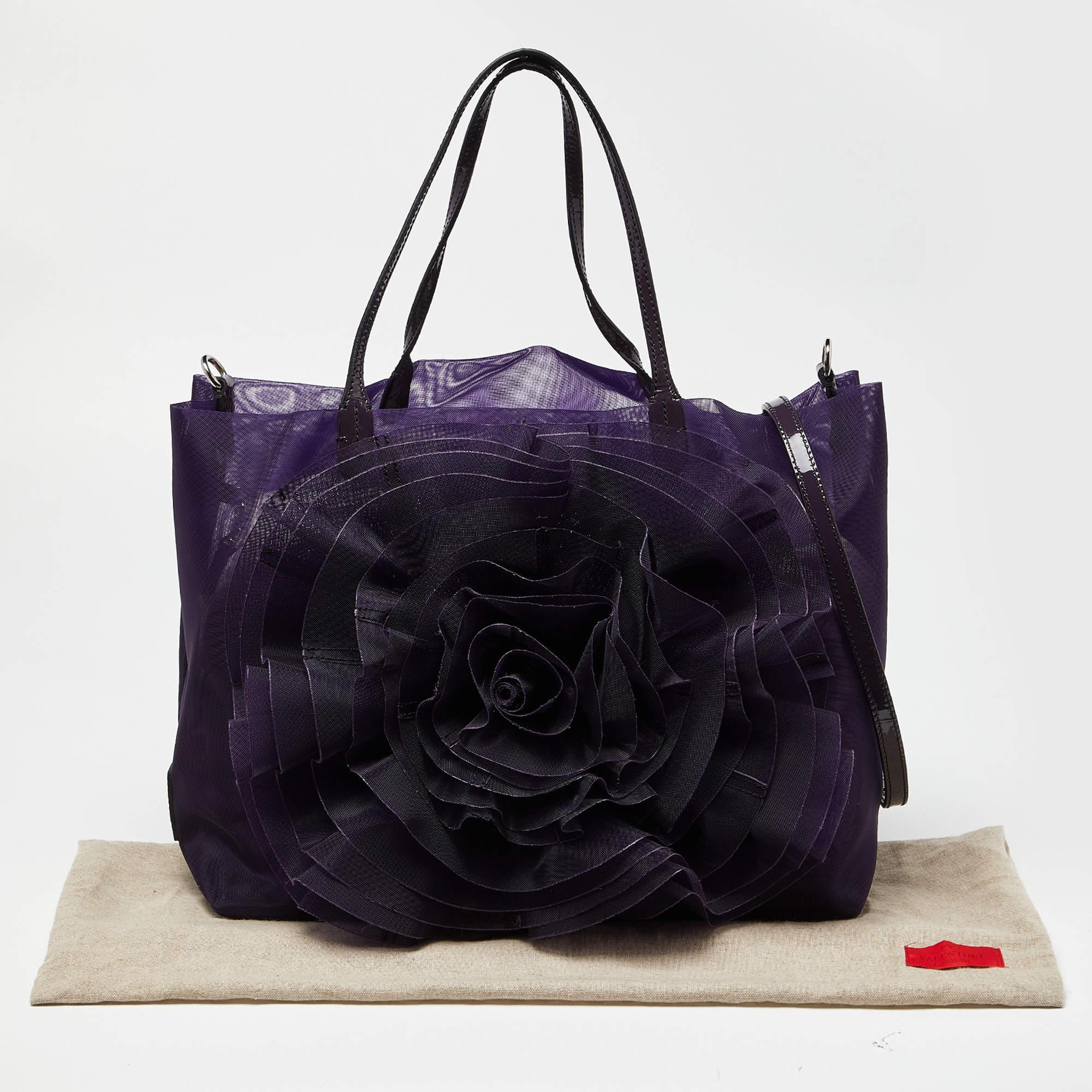 Valentino Purple Mesh and Patent Leather Petale Rose Shopper Tote 6