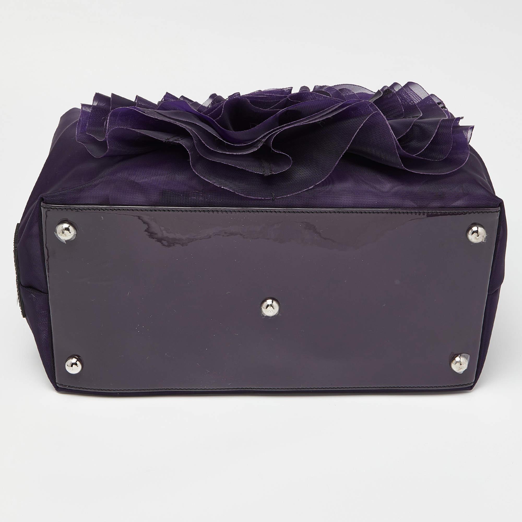 Women's Valentino Purple Mesh and Patent Leather Petale Rose Shopper Tote