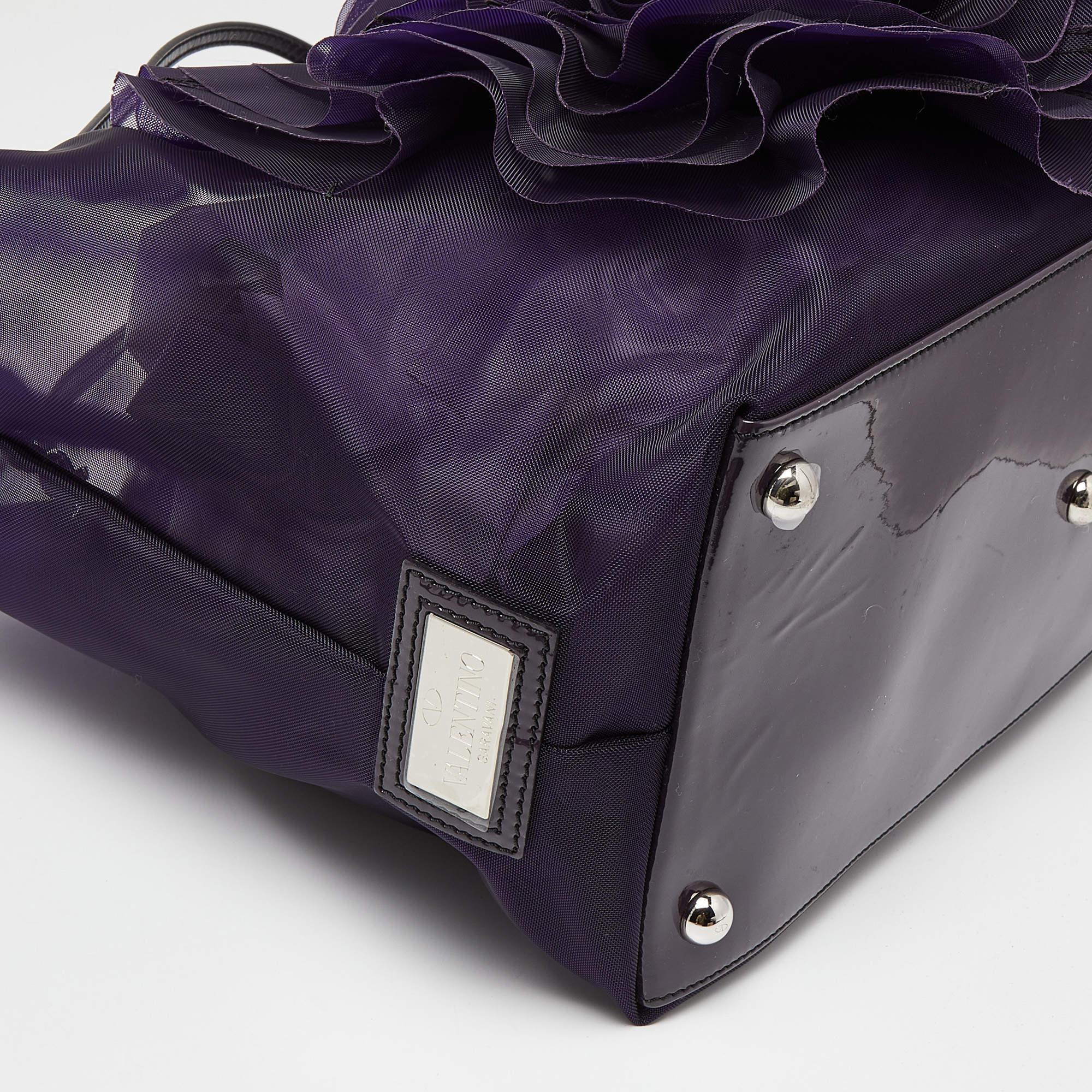 Valentino Purple Mesh and Patent Leather Petale Rose Shopper Tote 3