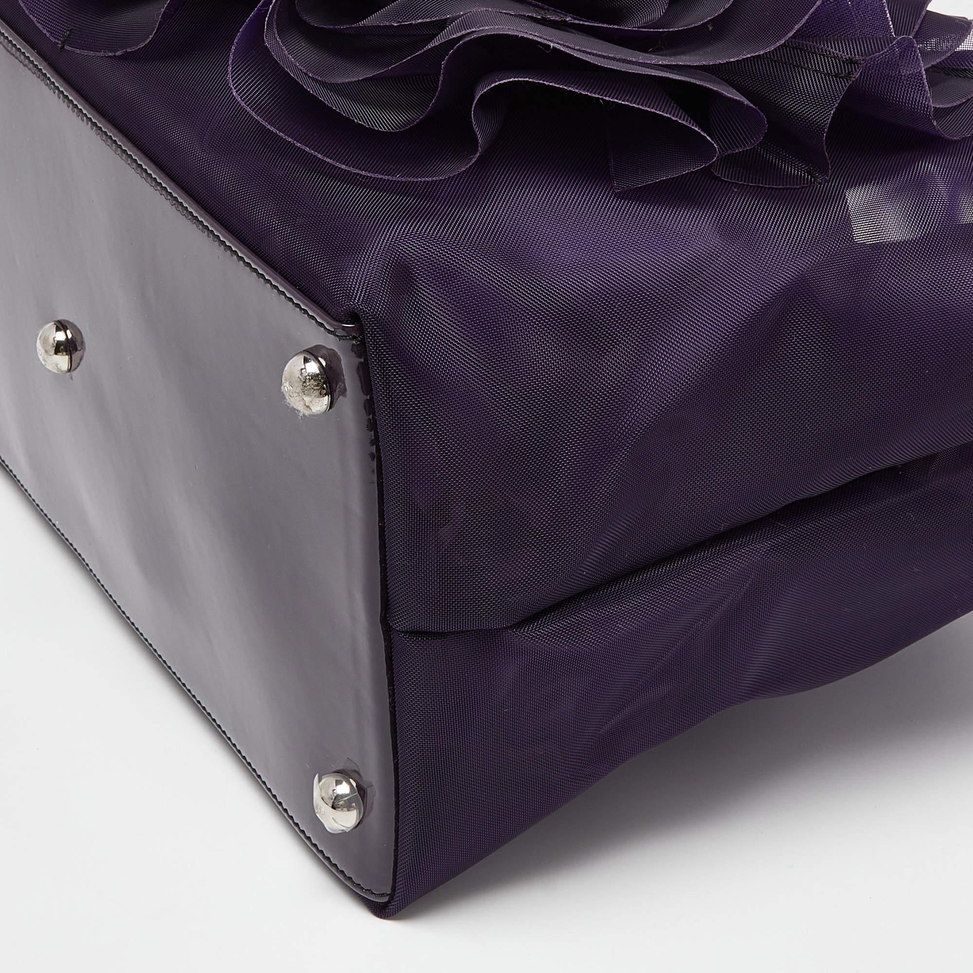 Valentino Purple Mesh and Patent Leather Petale Rose Shopper Tote 4
