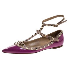 Valentino Purple Patent Leather And Leather Rockstud Double Ankle Strap Cage Bal