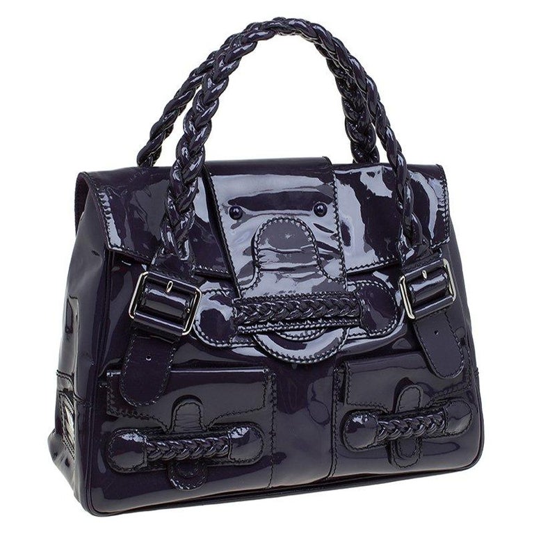 Valentino Purple Patent Leather Histoire Satchel For Sale at 1stDibs