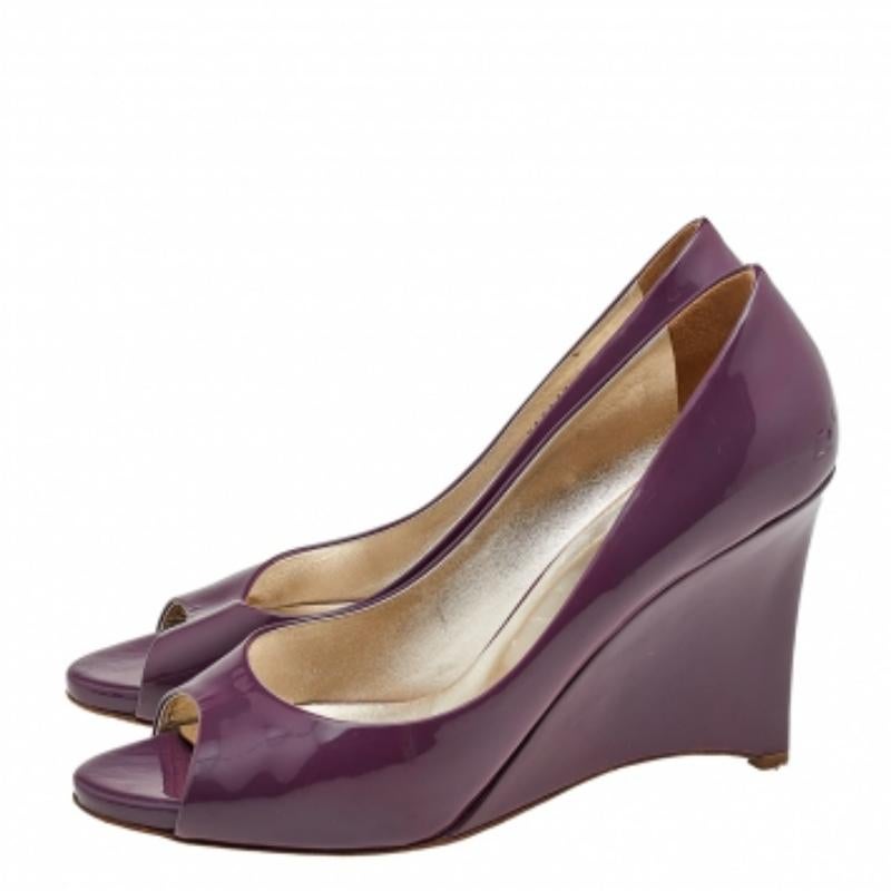 Valentino Purple Patent Leather Open Toe Wedge Pumps Size 40 For Sale 2