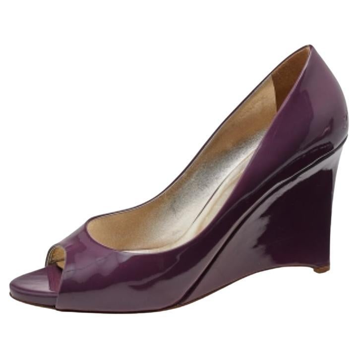 Valentino Purple Patent Leather Open Toe Wedge Pumps Size 40 For Sale
