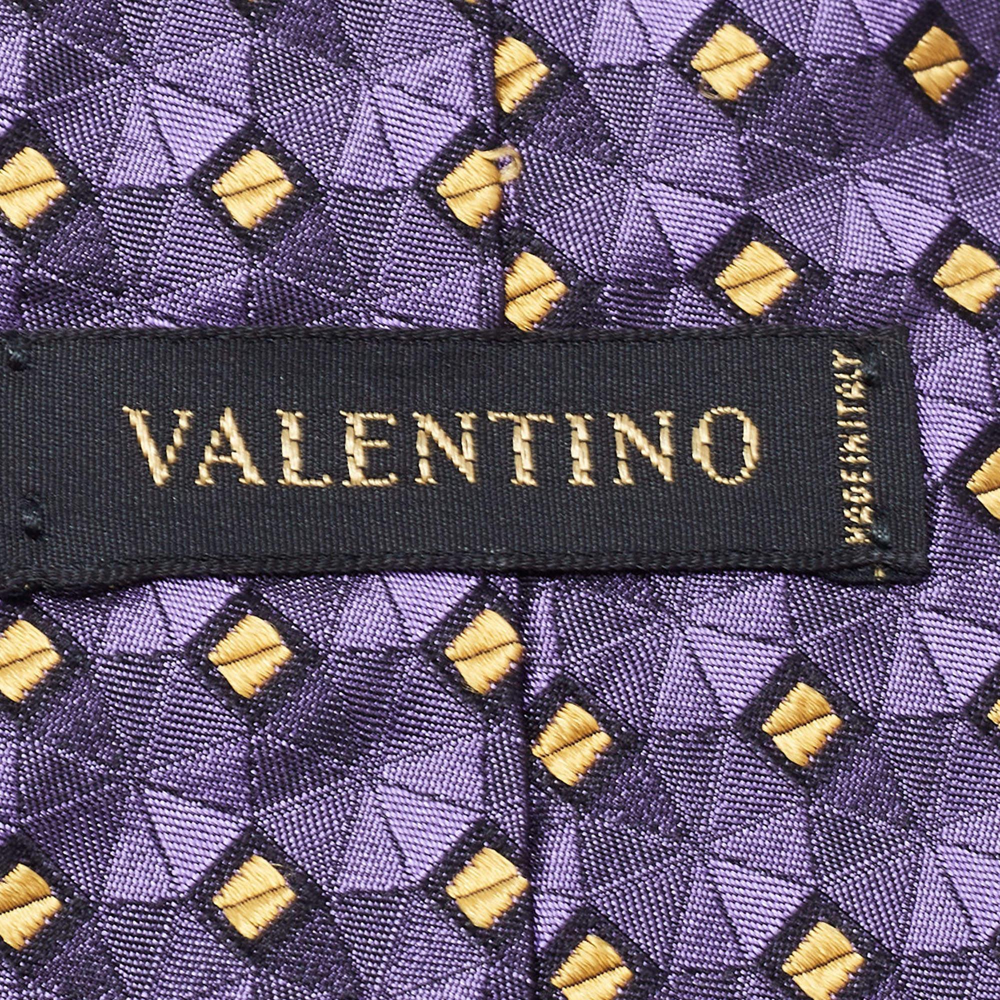 Gray Valentino Purple Patterned Silk Traditional Tie For Sale