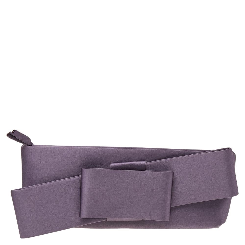 Valentino Purple Satin Pleated Bow Clutch 4