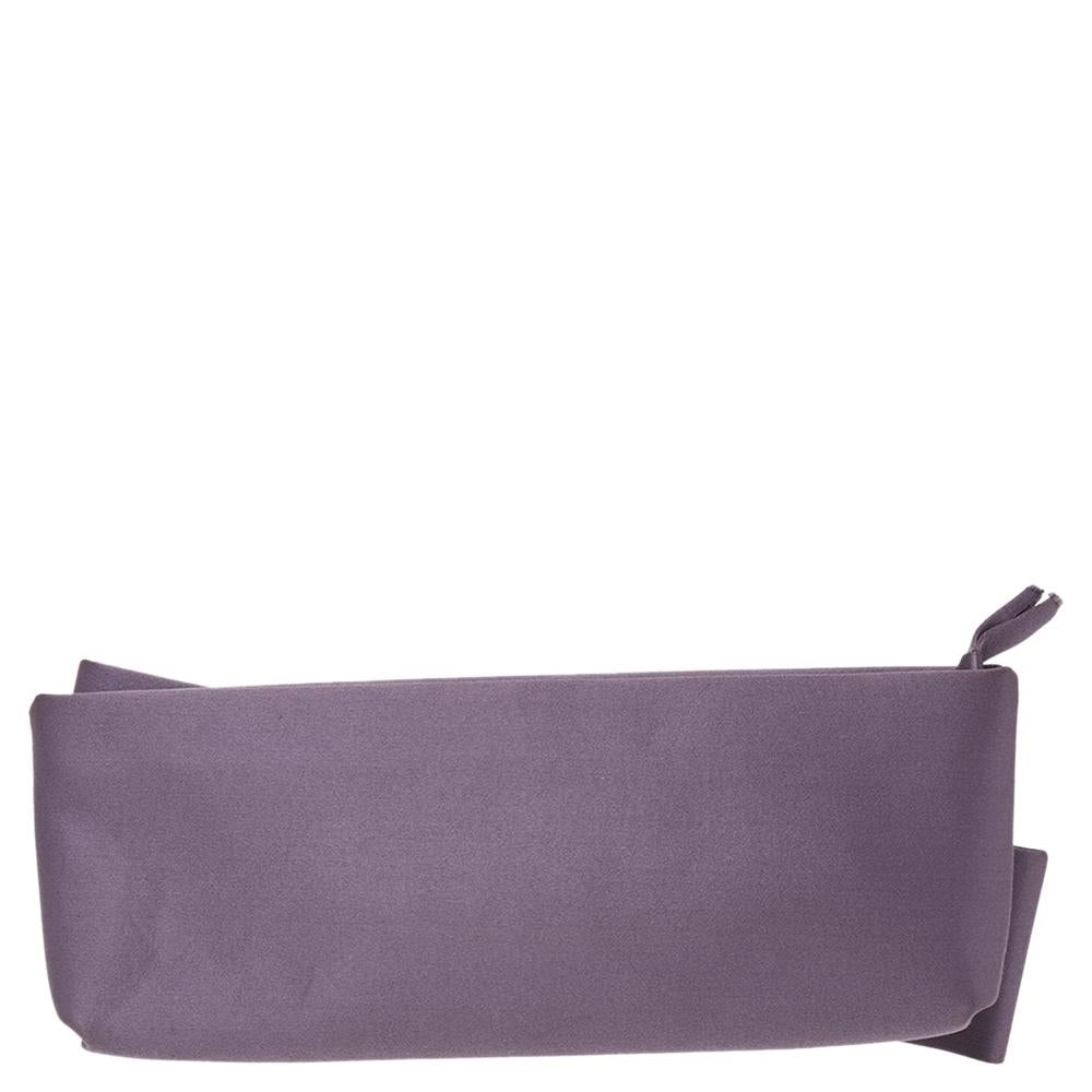 Gray Valentino Purple Satin Pleated Bow Clutch