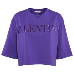 Valentino Purple Sequin Embroidered Jersey Oversized Crop T-Shirt M
