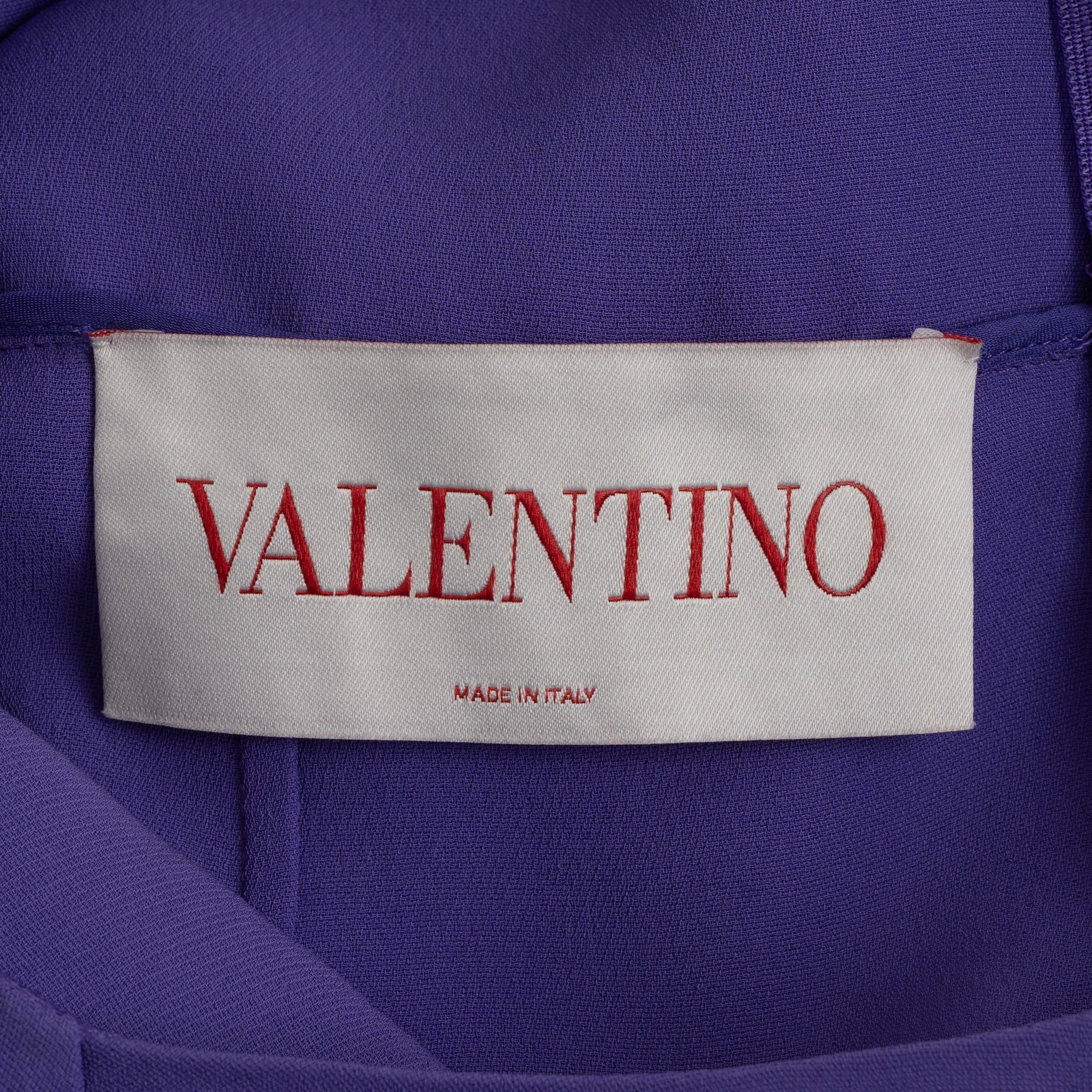 VALENTINO purple silk 2022 CAPE SLEEVE CADY MINI Dress 46 XL For Sale 1