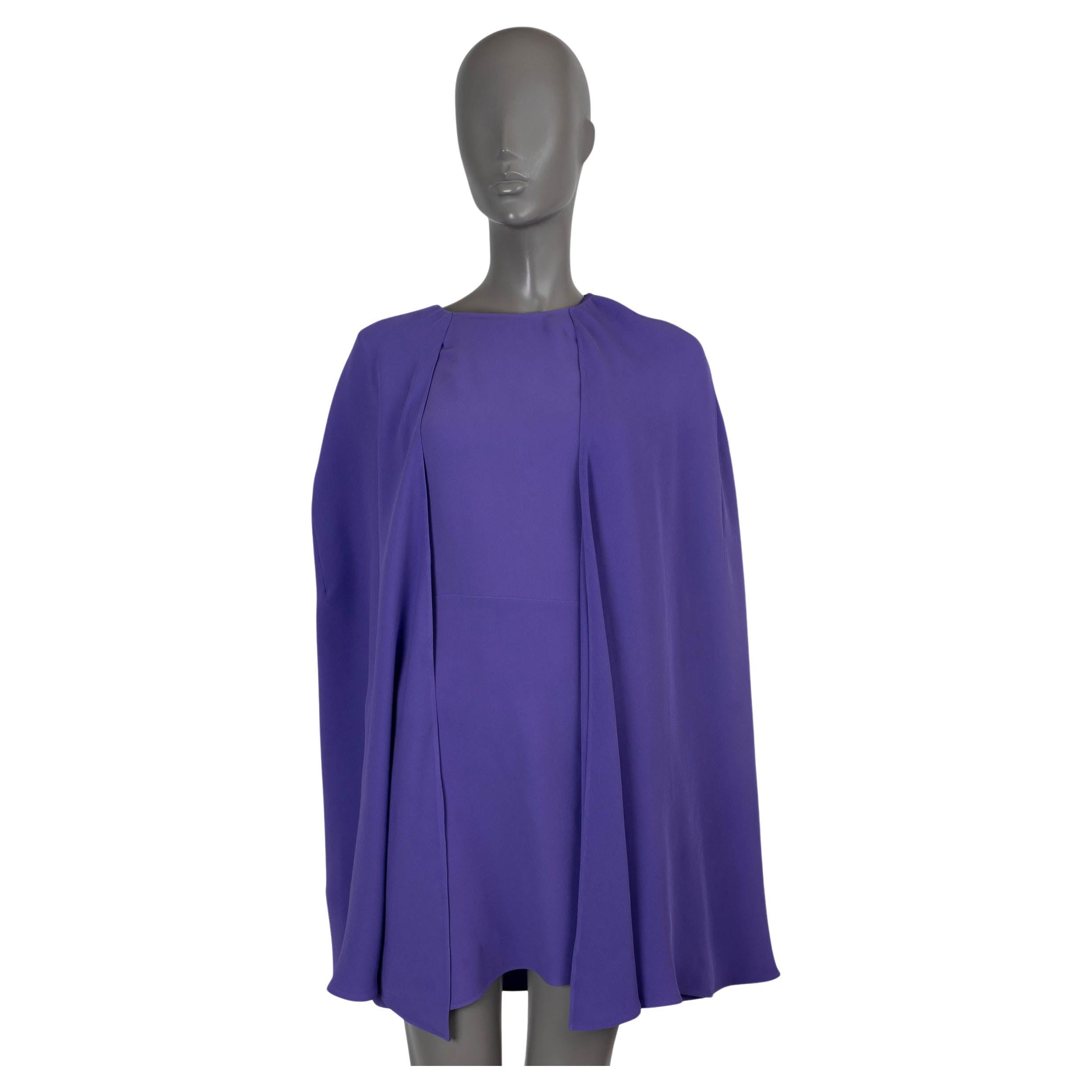 VALENTINO purple silk 2022 CAPE SLEEVE CADY MINI Dress 46 XL For Sale