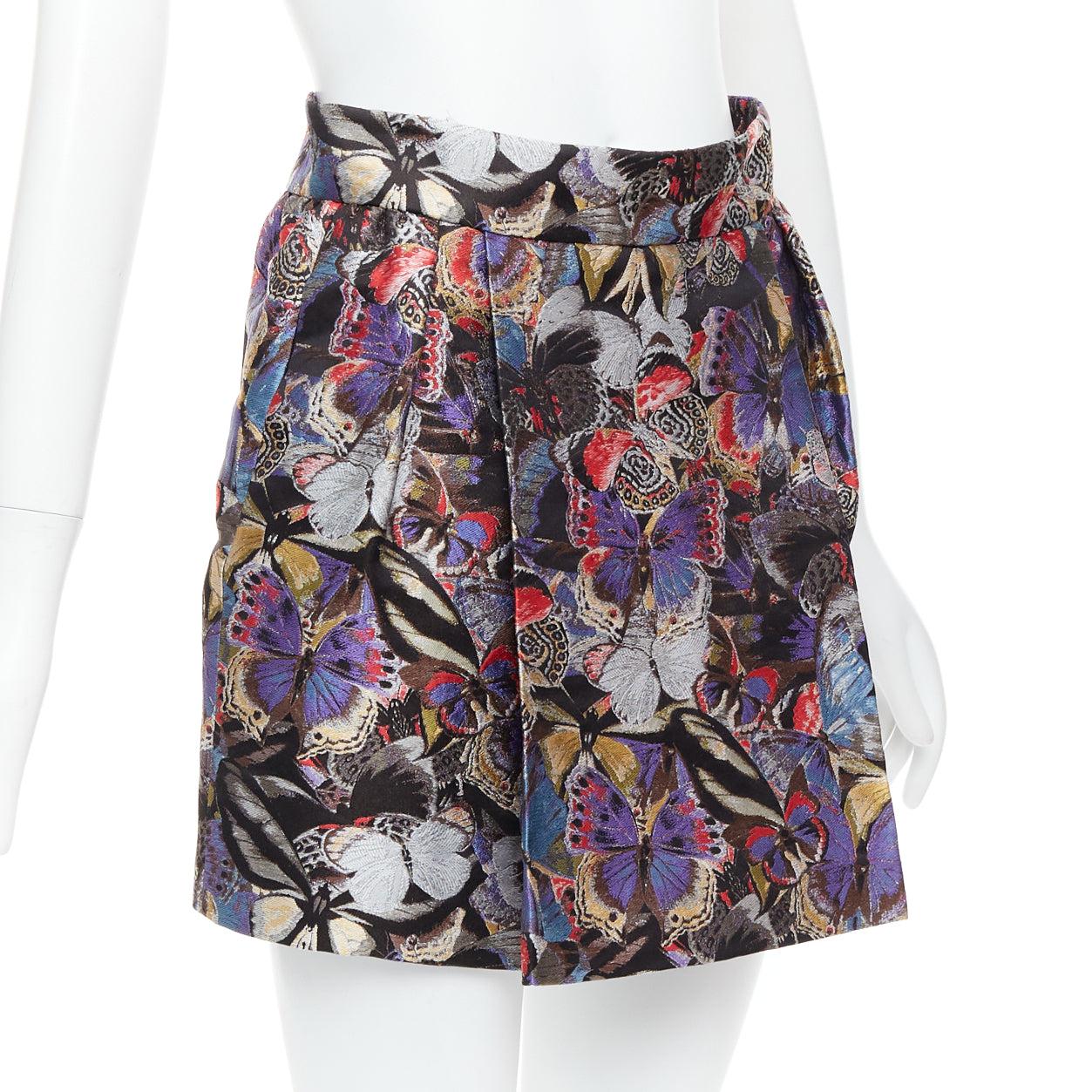 Gray VALENTINO purple silk blend butterfly jacquard high waisted skirt IT38 XS For Sale
