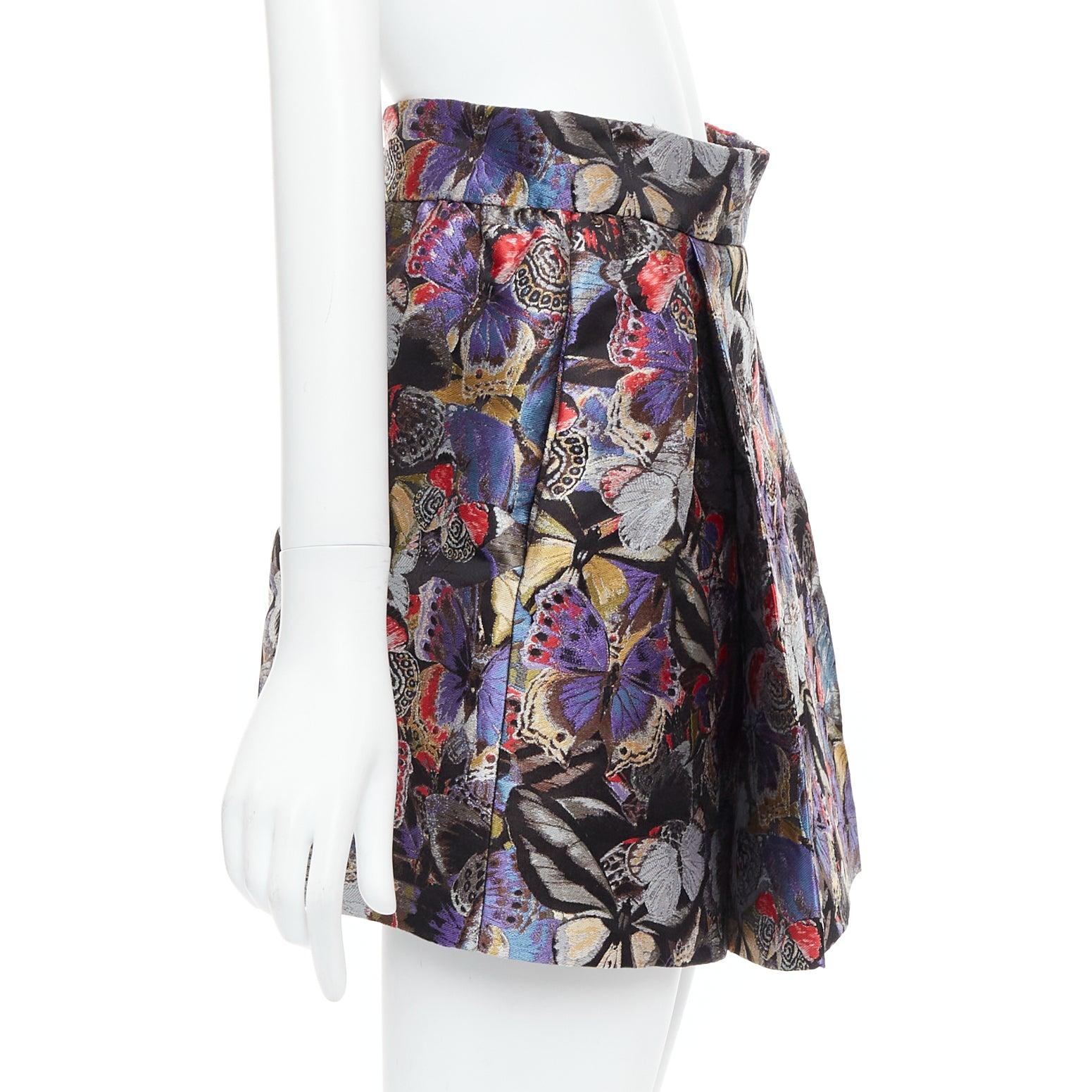 Women's VALENTINO purple silk blend butterfly jacquard high waisted skirt IT38 XS For Sale