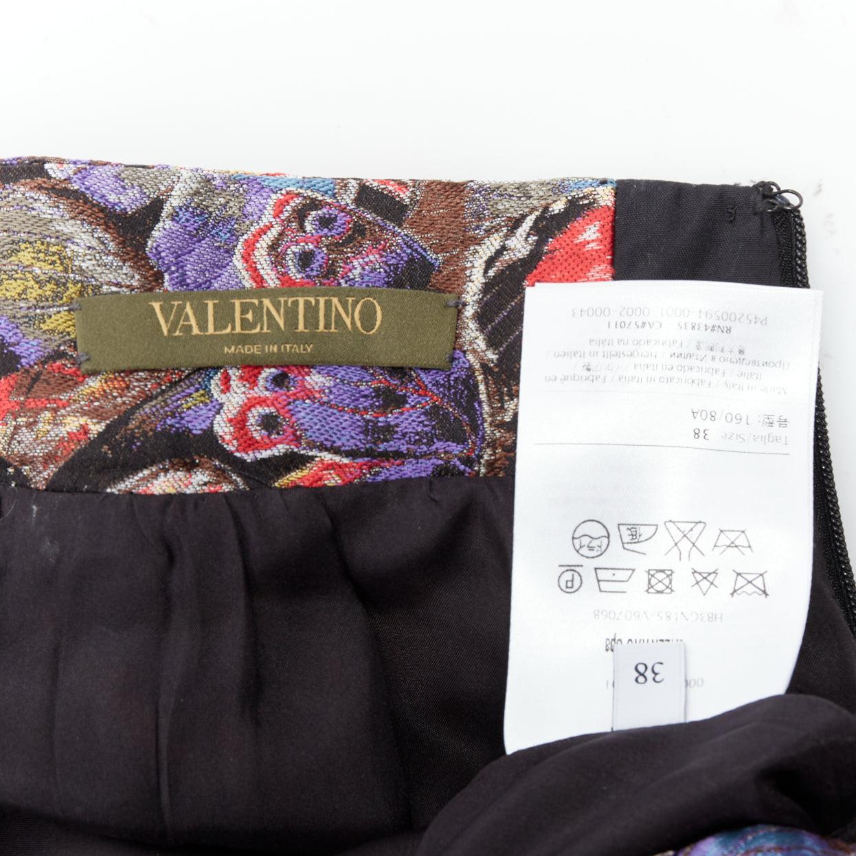 VALENTINO purple silk blend butterfly jacquard high waisted skirt IT38 XS For Sale 4
