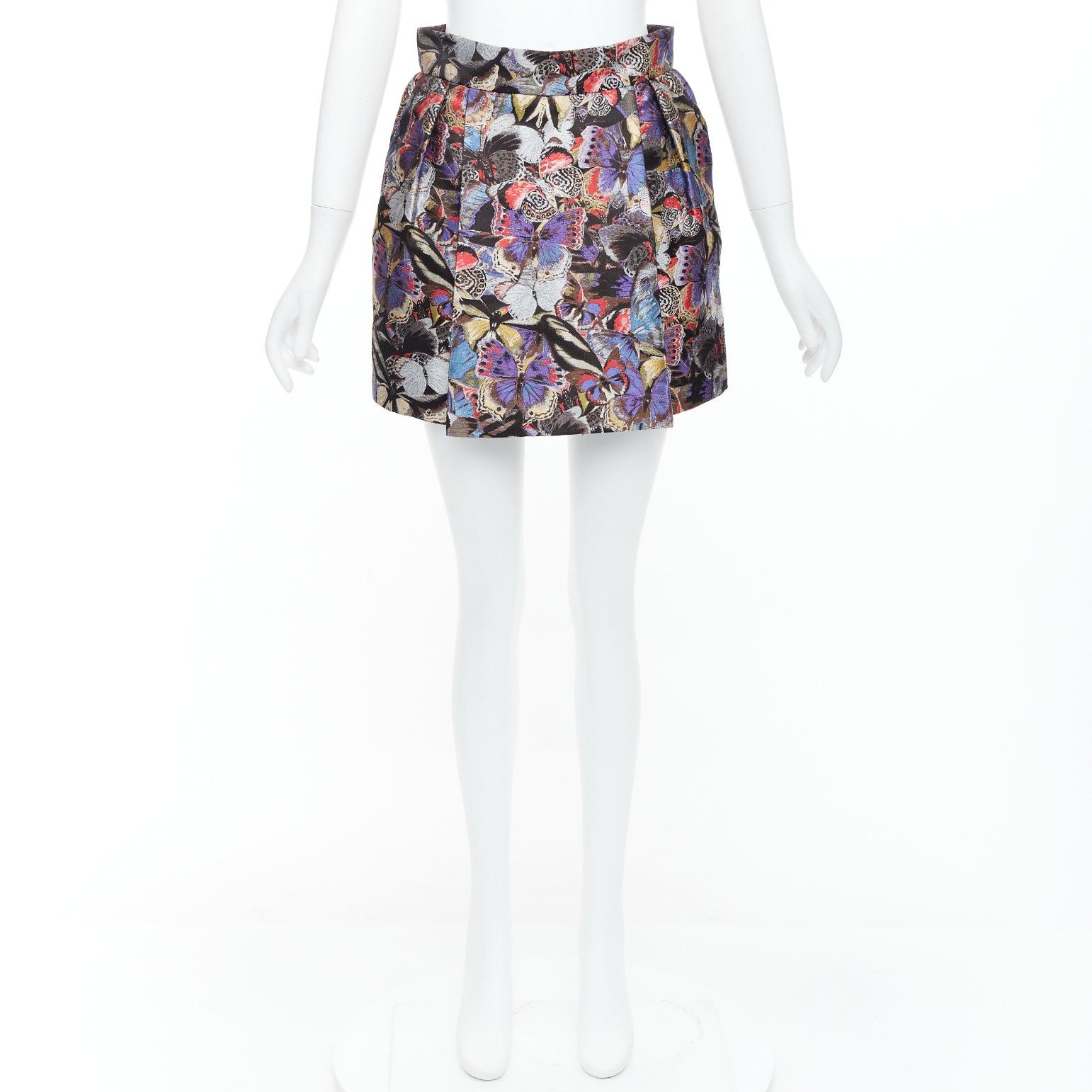 VALENTINO purple silk blend butterfly jacquard high waisted skirt IT38 XS For Sale 5