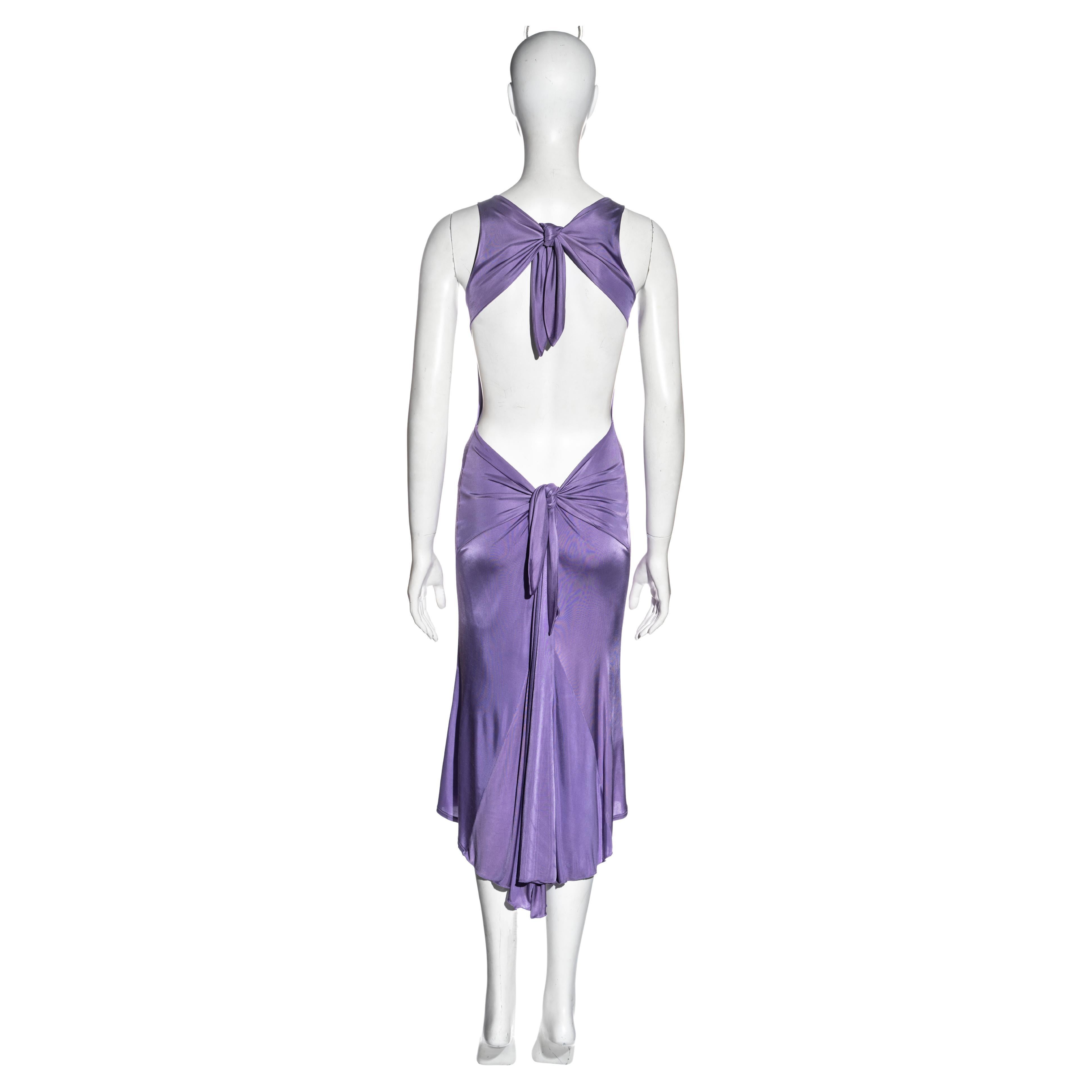 Valentino purple viscose open back dress with ties, c. 2000
