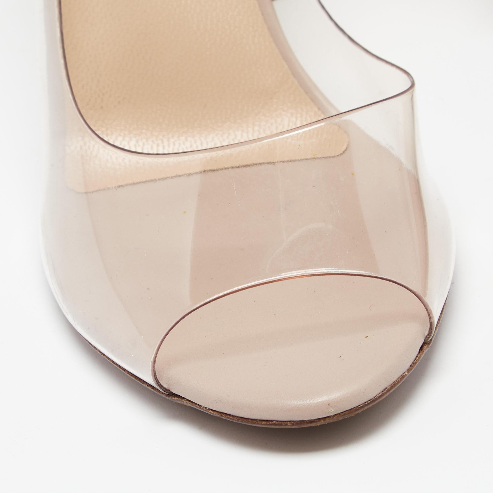 Women's Valentino PVC Rockstud Heel Peep-Toe Slingback Sandals Size 37.5