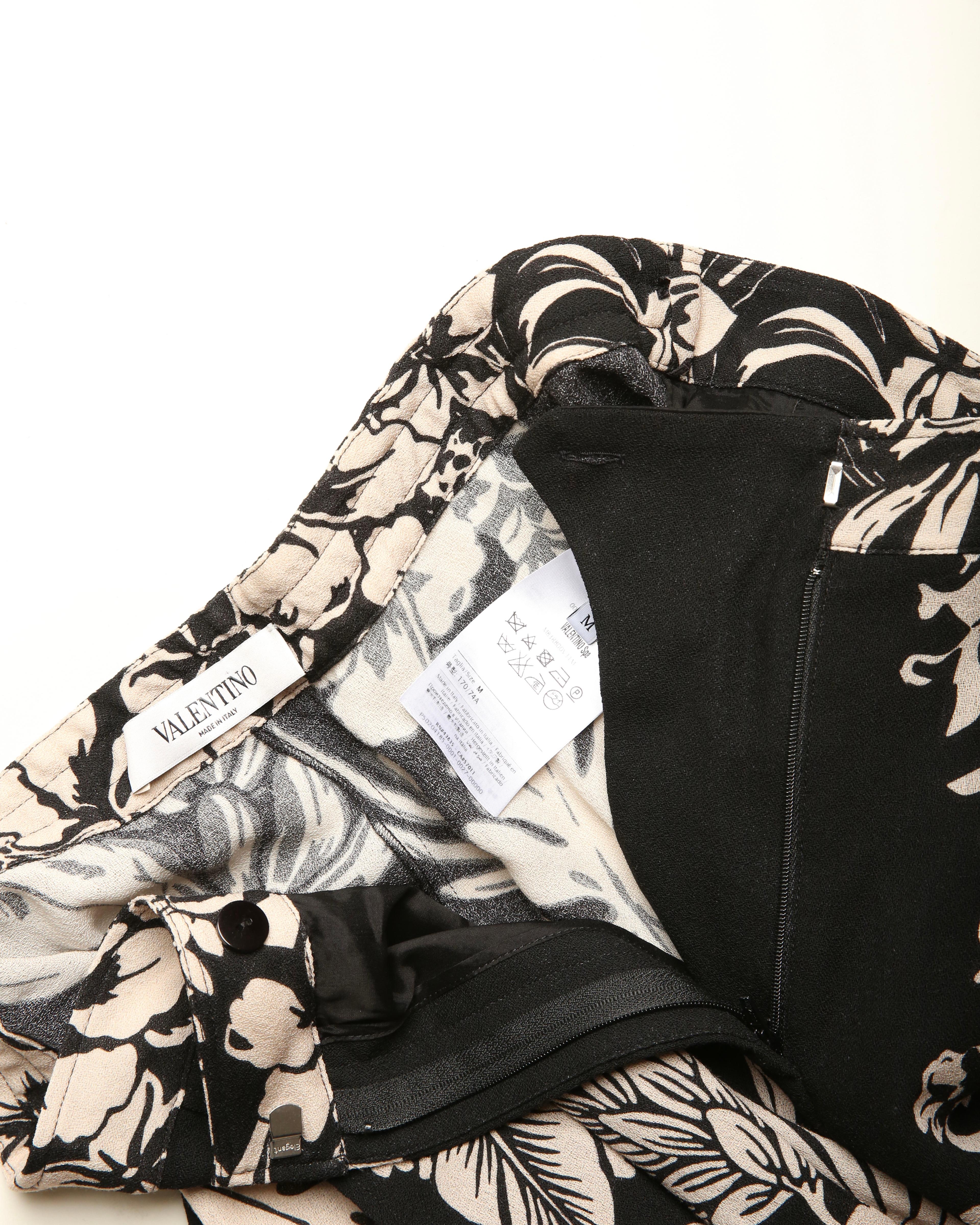 Valentino pyjama style black nude floral print blouse wide dress pants jumpsuit For Sale 14
