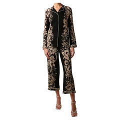 Valentino pyjama style black nude floral print blouse wide pants jumpsuit S/M