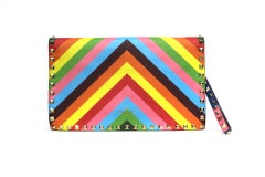 Valentino Rainbow Patterned Lambskin Rockstud Clutch