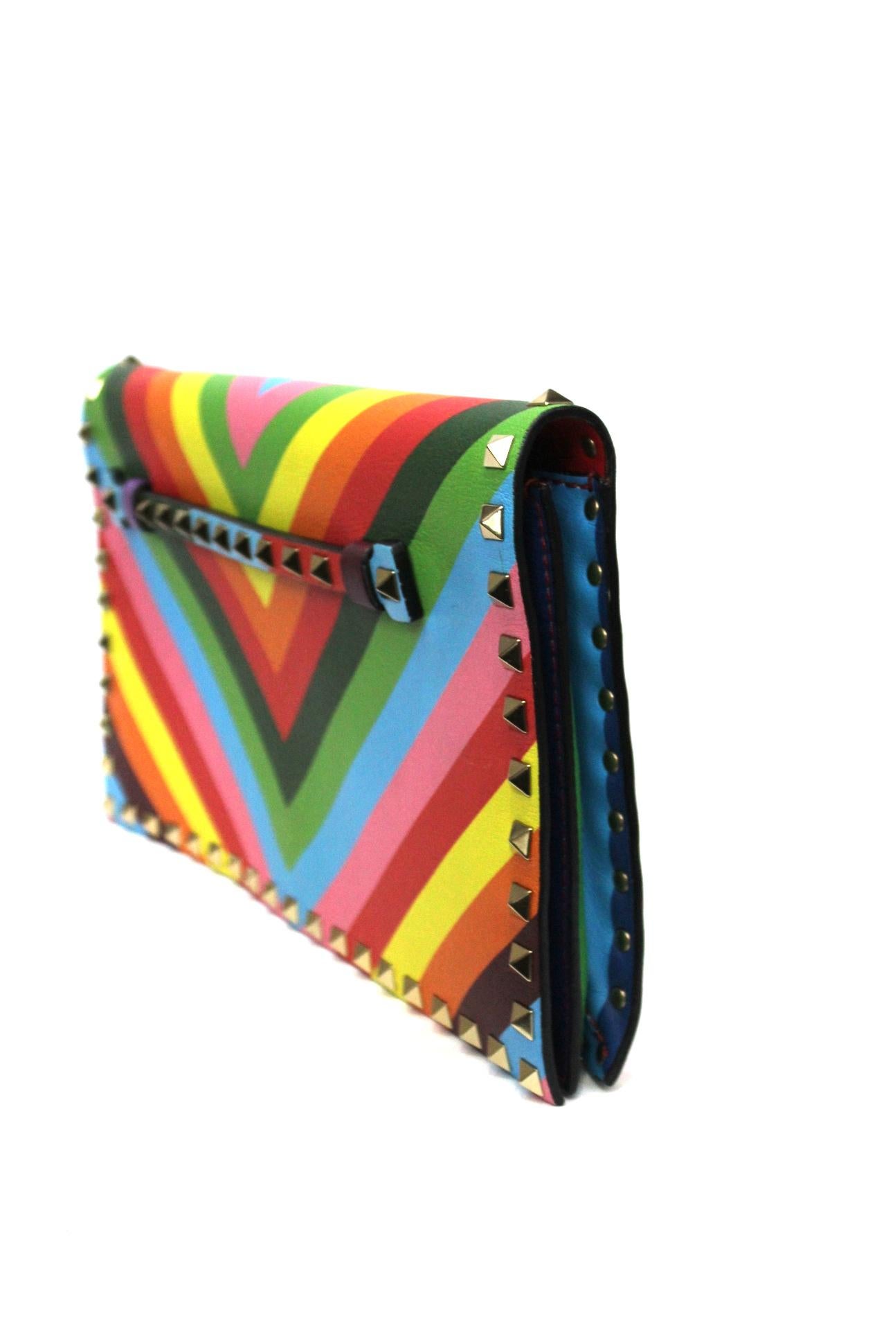 Valentino Rainbow Patterned Lambskin Rockstud Clutch at 1stDibs