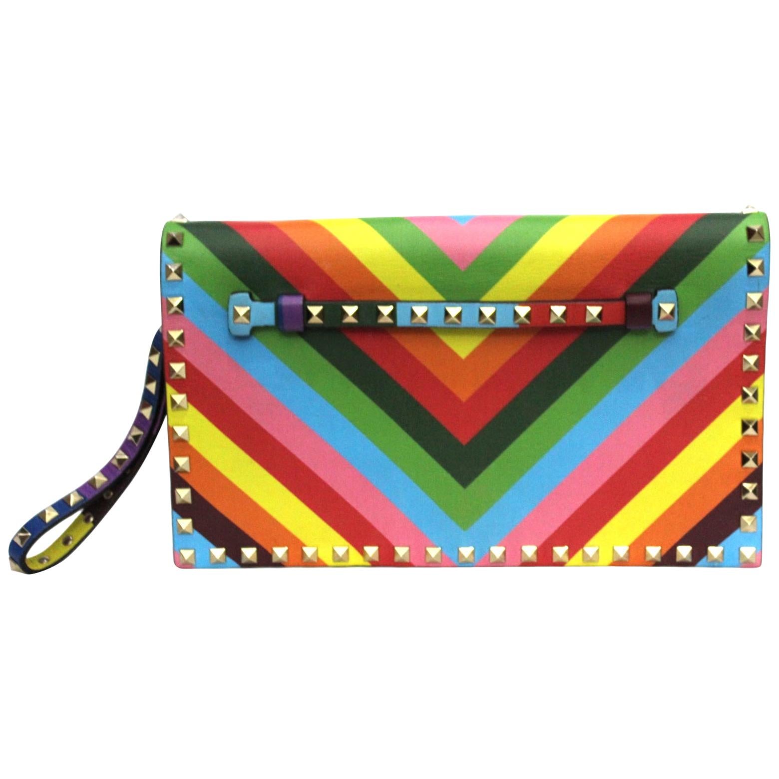 Valentino Multicolor Pastel Lambskin Leather Rockstud Small Clutch Bag -  Yoogi's Closet