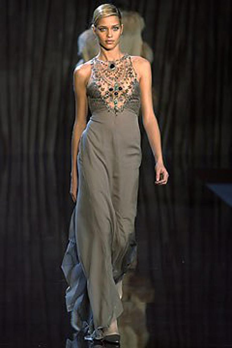 Valentino Rare Runway Jeweled Hand Beaded Silk Chiffon Gown In Good Condition In Los Angeles, CA