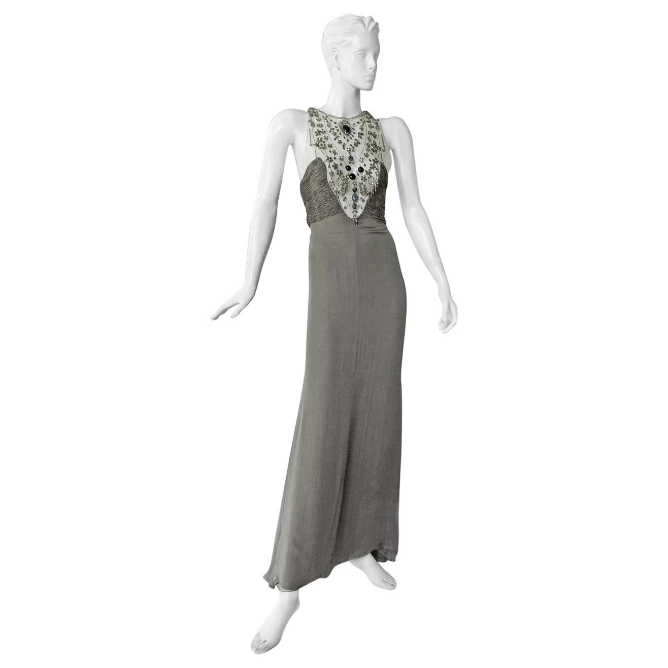 Valentino Rare Runway Jeweled Hand Beaded Silk Chiffon Gown