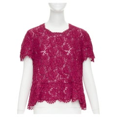 VALENTINO raspberry pink floral lace semi sheer peplum short sleeve top M