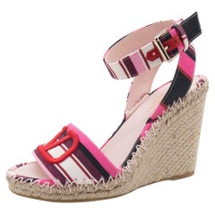 Valentino Raspberry Pur/Natu Pop Baiadera Espadrilles Wedge Sandals Size EU 35
