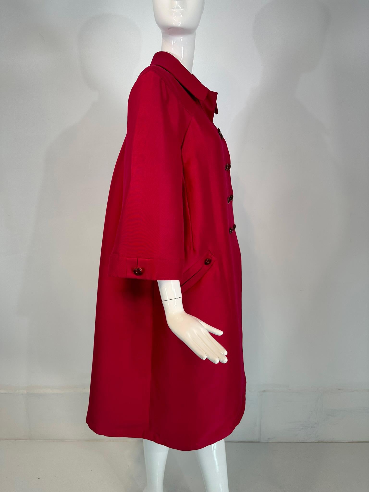 Women's Valentino Raspberry Red Silk Double Breasted Inverted Pleat Back Evening Coat For Sale