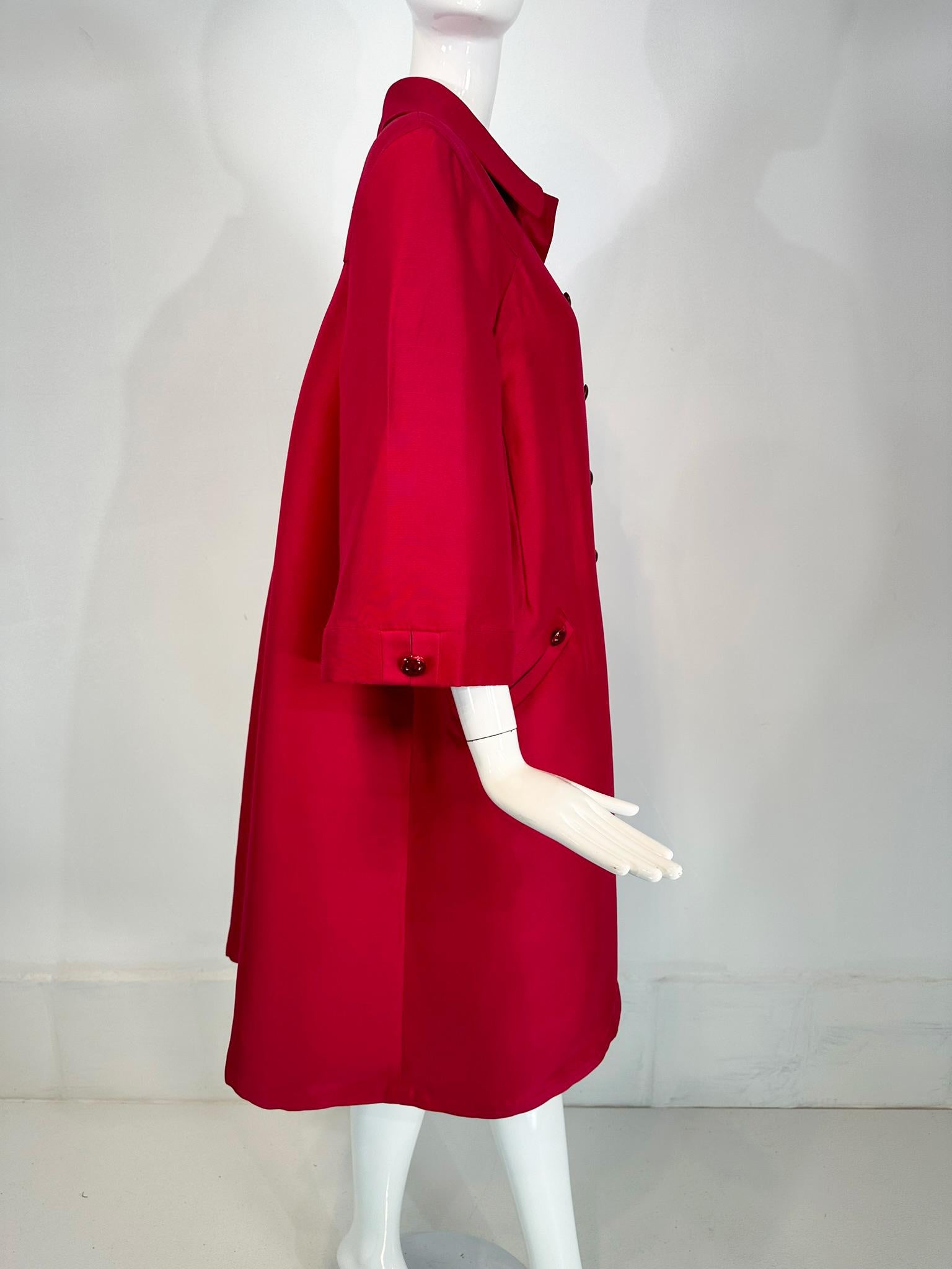 Valentino Raspberry Red Silk Double Breasted Inverted Pleat Back Evening Coat For Sale 1
