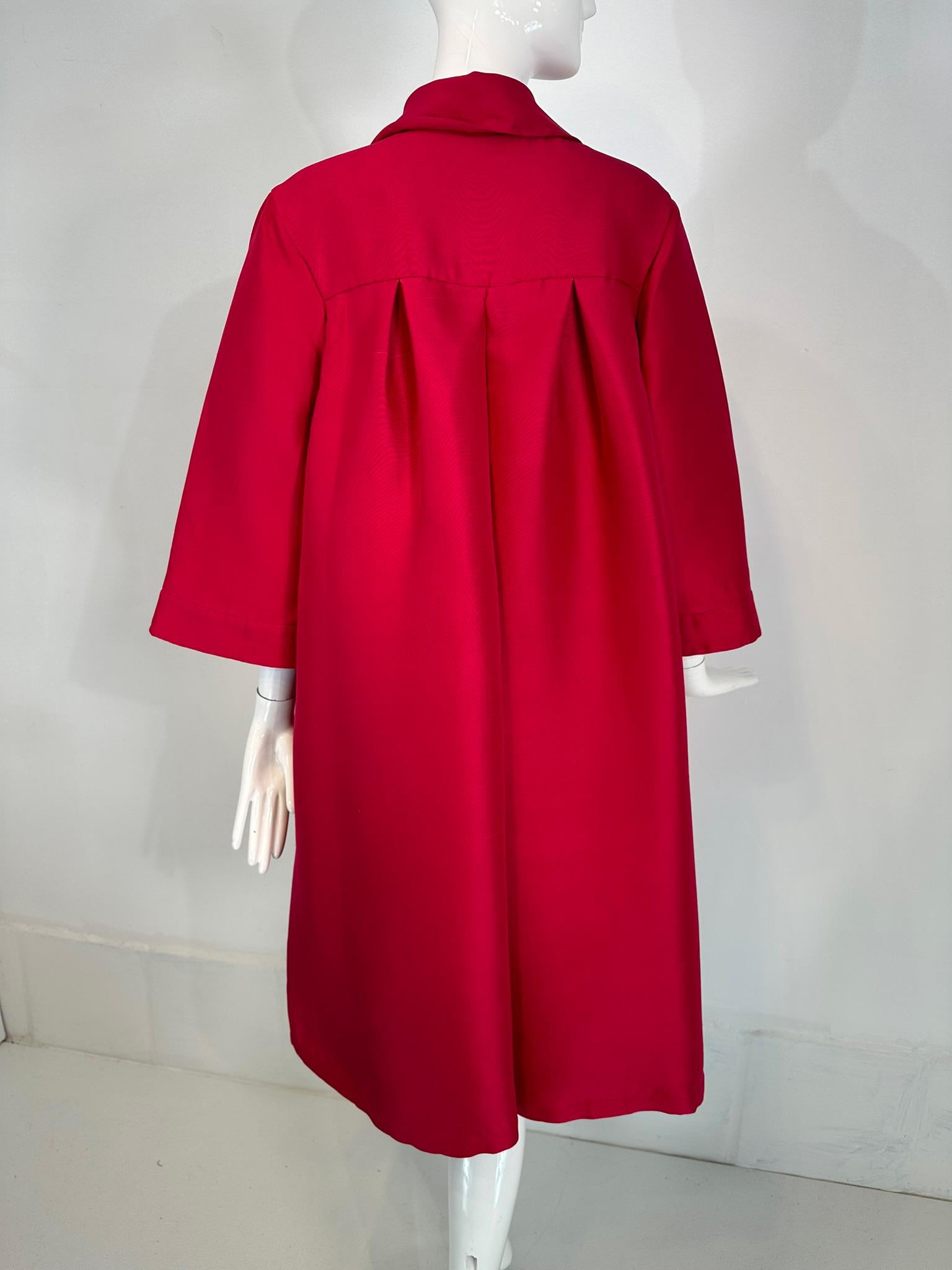 Valentino Raspberry Red Silk Double Breasted Inverted Pleat Back Evening Coat For Sale 3