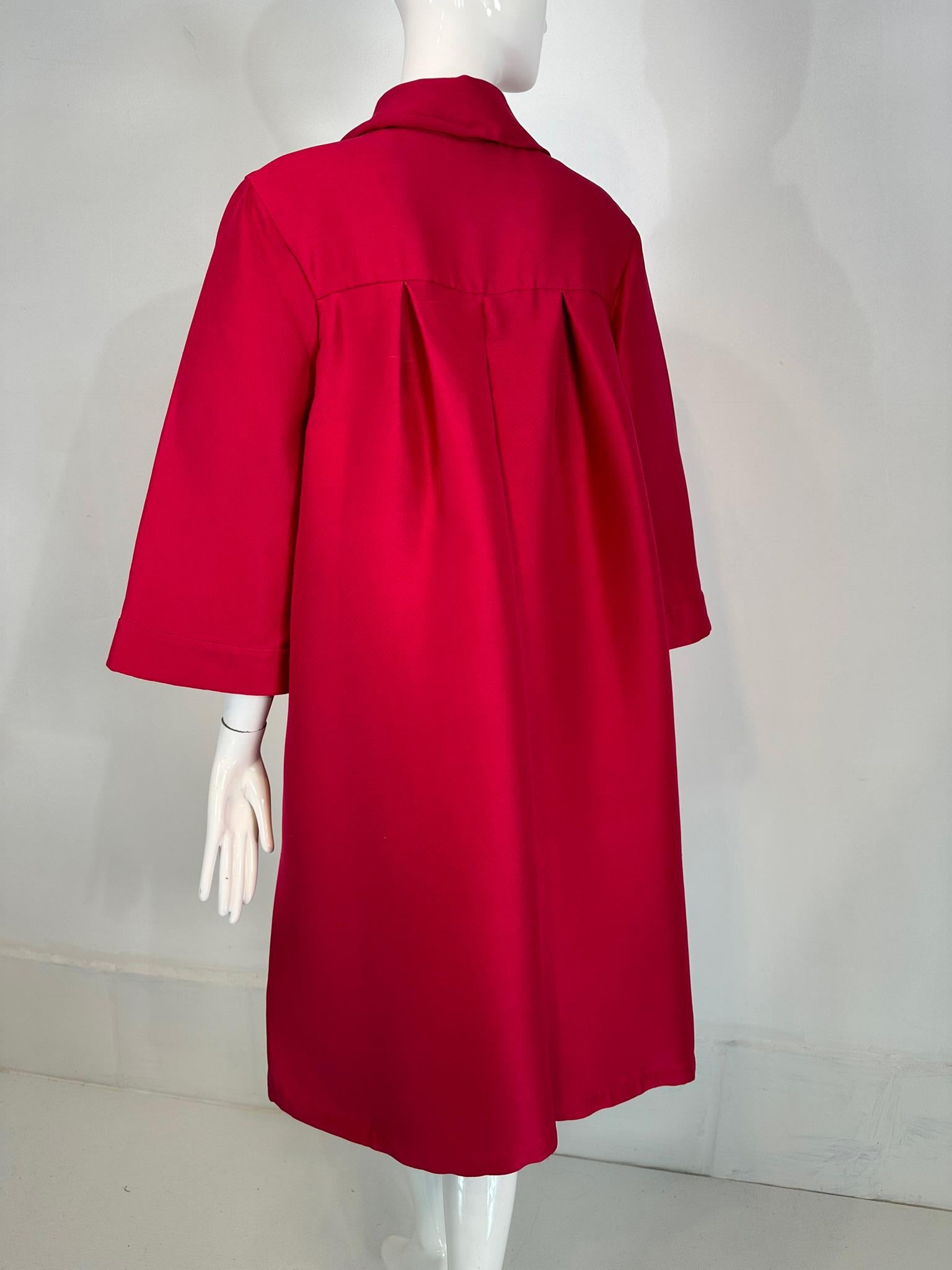 Valentino Raspberry Red Silk Double Breasted Inverted Pleat Back Evening Coat For Sale 4