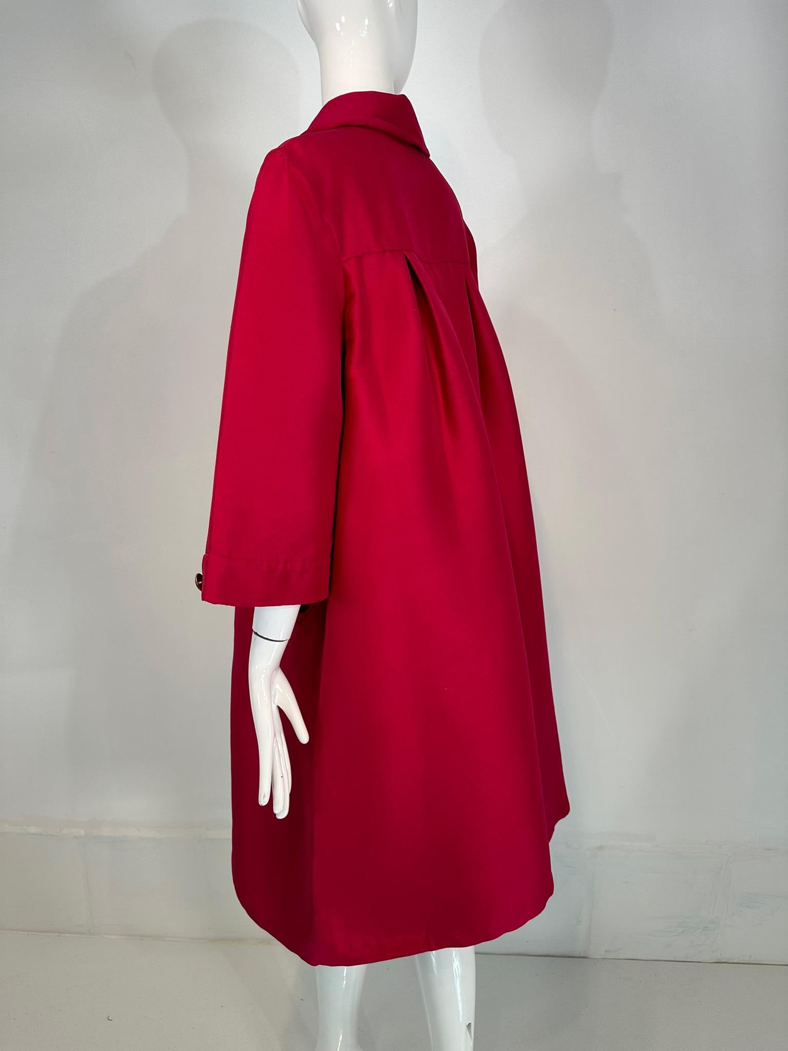 Valentino Raspberry Red Silk Double Breasted Inverted Pleat Back Evening Coat For Sale 5