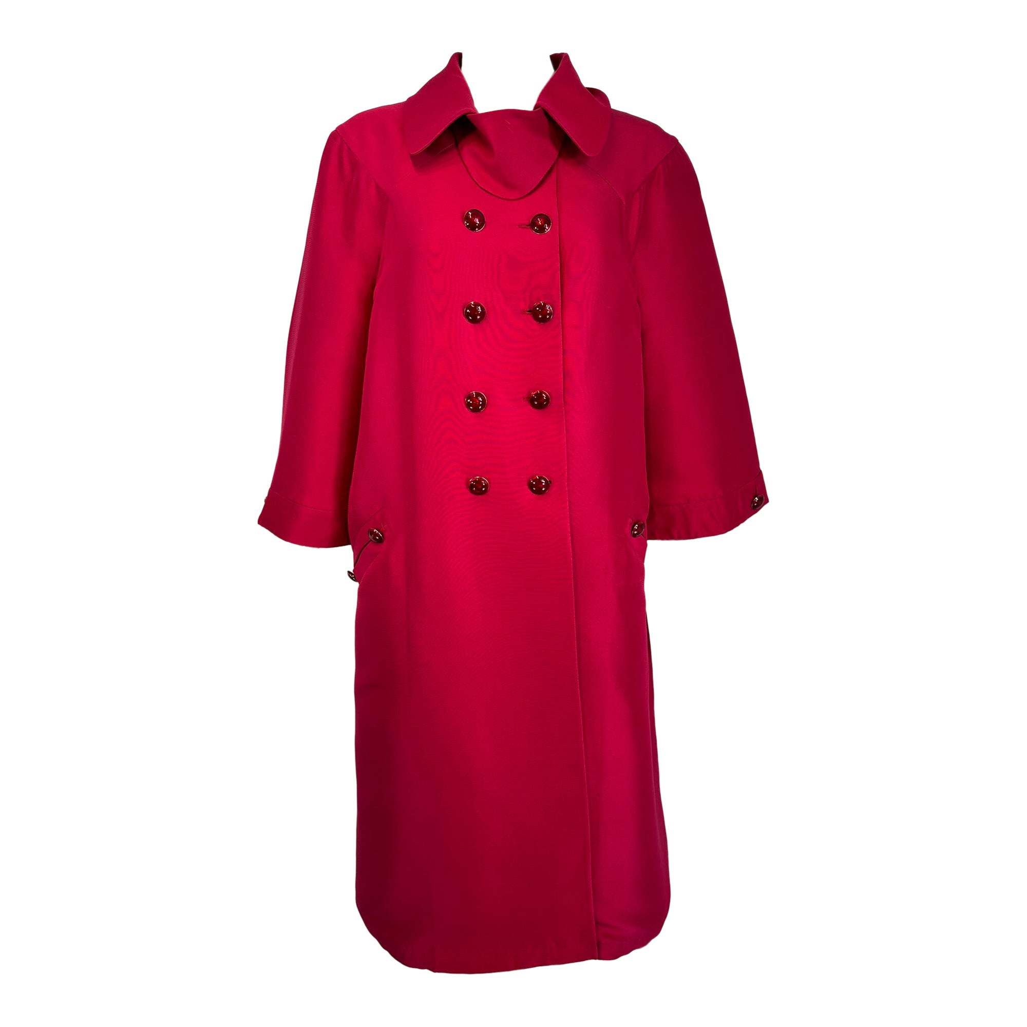 Valentino, rosso lampone, in seta, doppiopetto con piega rovesciata, cappotto da sera