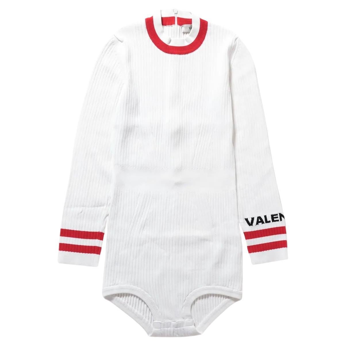 Valentino Rayon gerippter Langarm-Body Weiß im Angebot