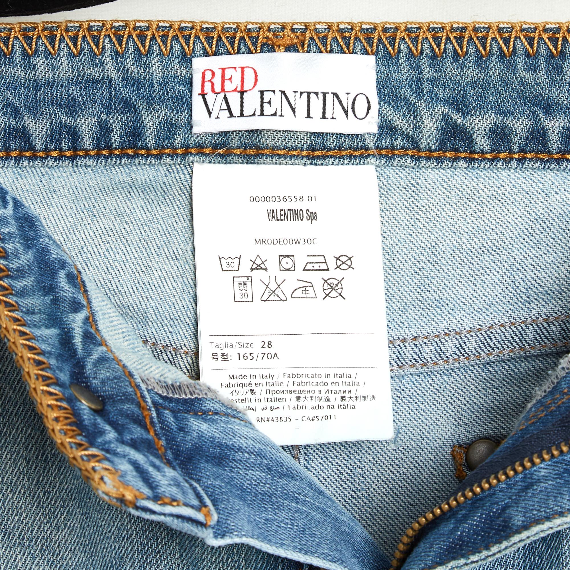 Women's Valentino Red 2018 Jean Croquet FR38 Stitches Braid Wide Leg Pants Jeans US28 For Sale