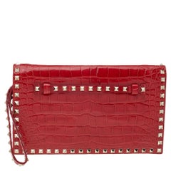 Valentino Red Alligator Rockstud Wristlet Clutch