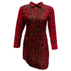 Valentino Red and Black Leopard Print Collared Shift Dress
