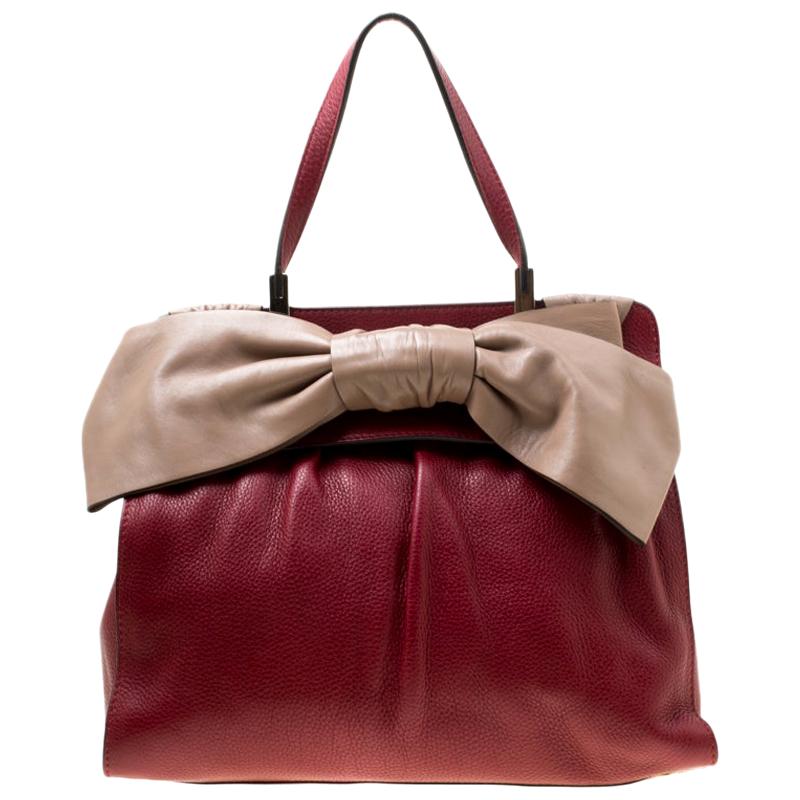 Valentino Red/Beige Leather Aphrodite Bow Bag