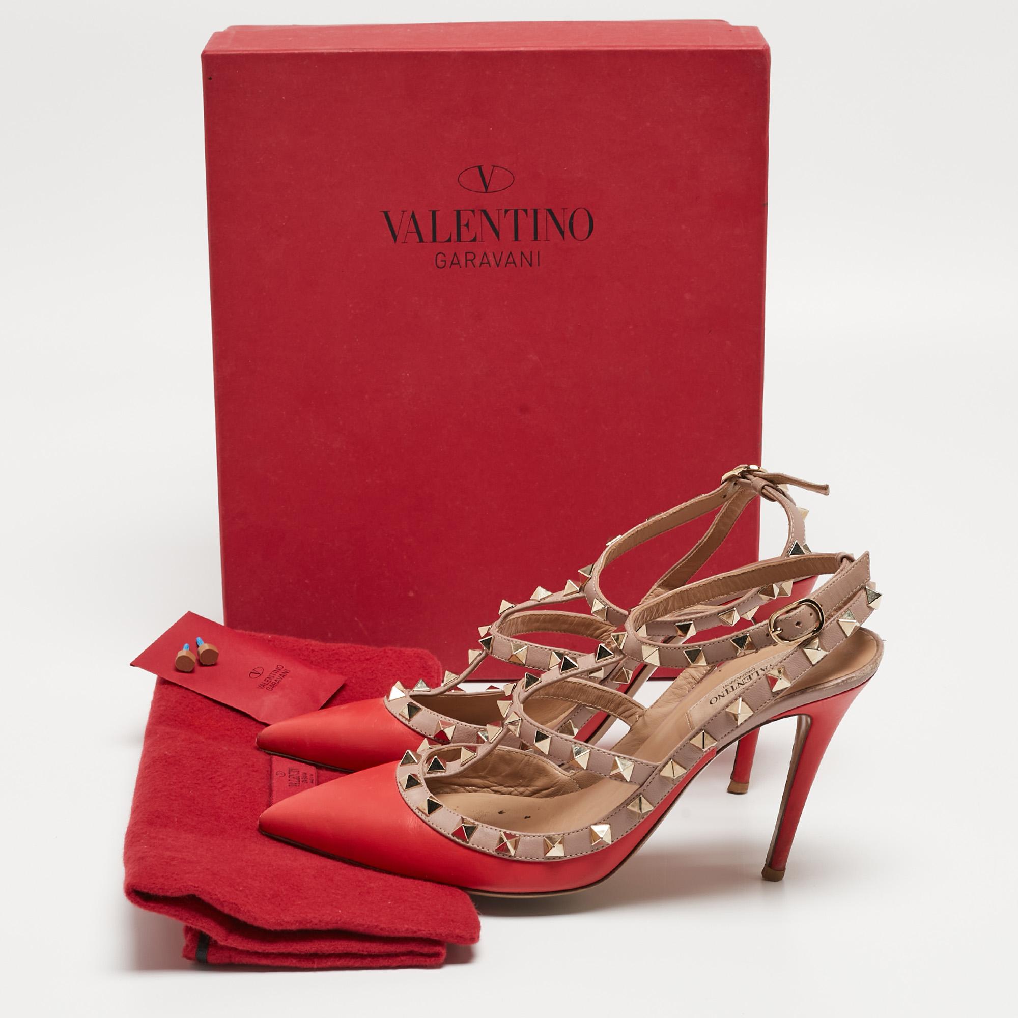 Valentino Red/Beige Leather Rockstud Pumps Size 38.5 For Sale 5