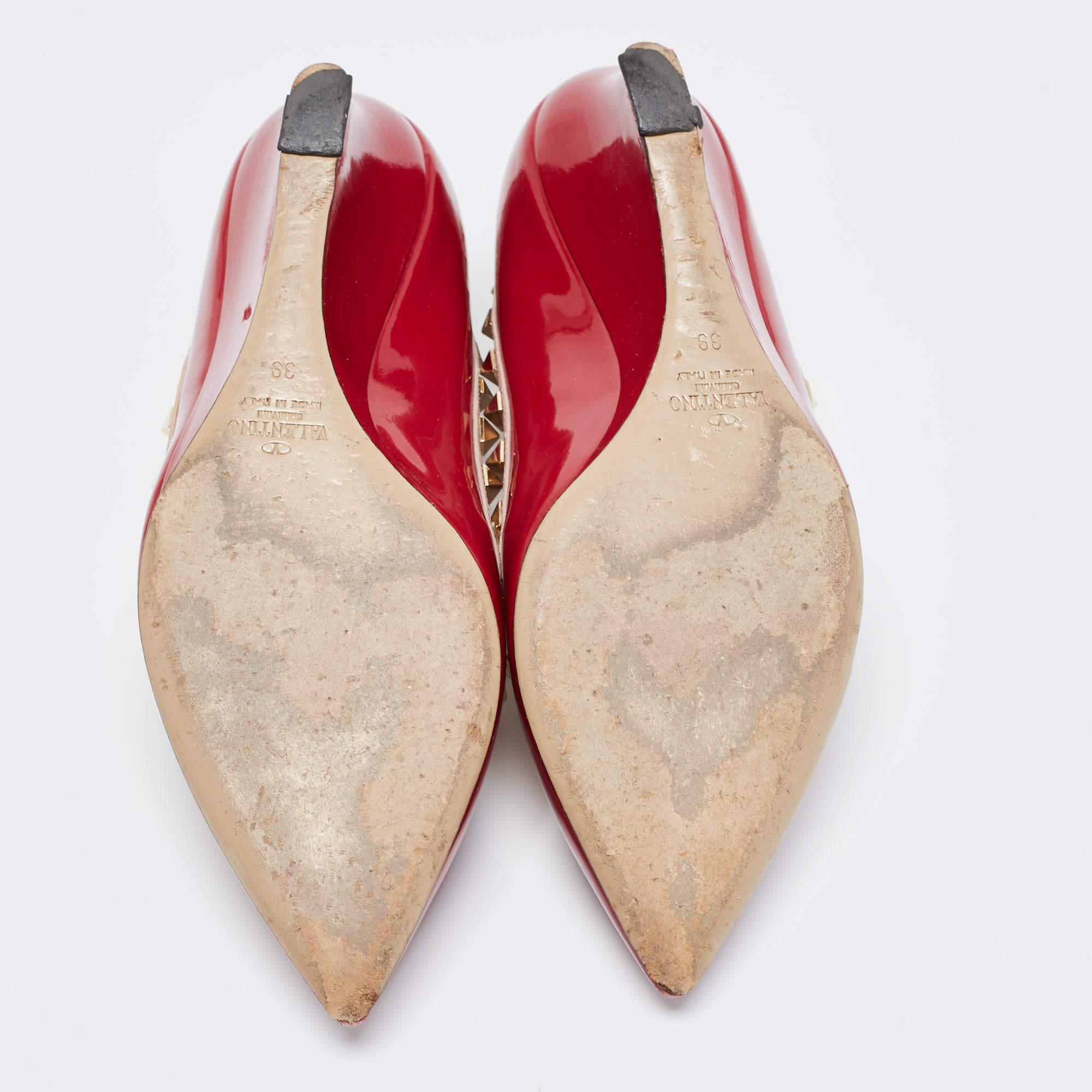 Valentino Red/Beige Patent and Leather Wedge Rockstud Pumps Size 39 1